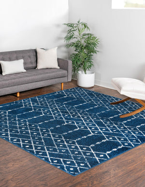 Navy Blue 7' 10 x 7' 10 Paxon Trellis Square Area Rug Geometric Durable Stain Resistant Easy Clean Carpet for Modern Interior Home Decor for Sale at Rug Engine