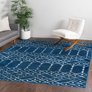 Navy Blue 7' 10 x 7' 10 Paxon Trellis Square Area Rug Geometric Durable Stain Resistant Easy Clean Carpet for Modern Interior Home Decor for Sale at Rug Engine