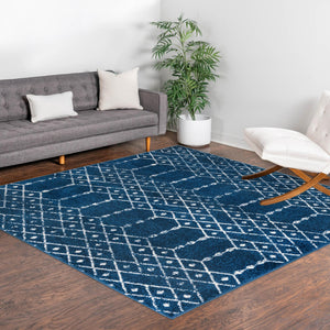 Navy Blue 7' 10 x 7' 10 Paxon Trellis Square Area Rug Geometric Durable Stain Resistant Easy Clean Carpet for Modern Interior Home Decor for Sale at Rug Engine