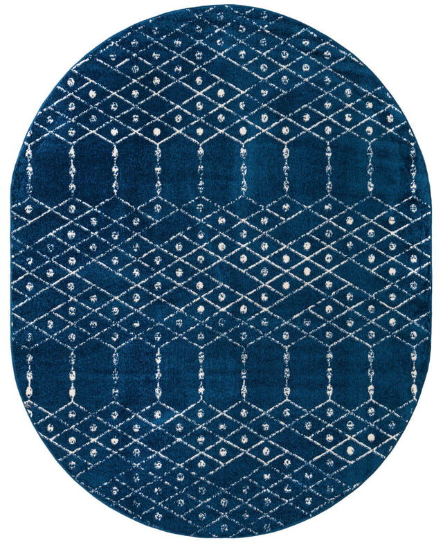 Navy Blue 7' 10 x 10' Paxon Trellis Oval Area Rug Geometric Durable Stain Resistant Easy Clean Carpet for Modern Interior Home Decor for Sale at Rug Engine