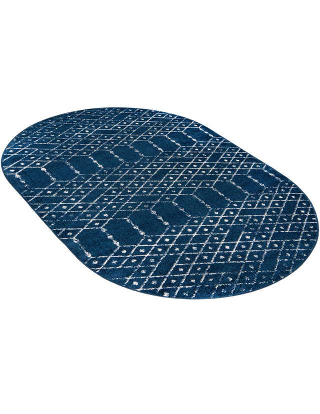 Navy Blue 5' 3 x 8' Paxon Trellis Oval Area Rug Geometric Durable Stain Resistant Easy Clean Carpet for Modern Interior Home Decor for Sale at Rug Engine