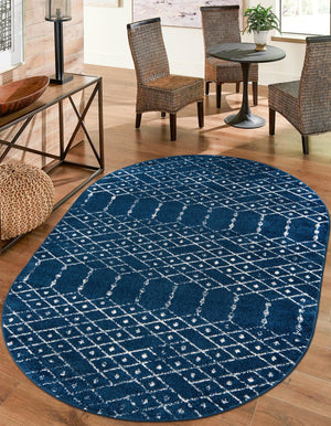 Navy Blue 5' 3 x 8' Paxon Trellis Oval Area Rug Geometric Durable Stain Resistant Easy Clean Carpet for Modern Interior Home Decor for Sale at Rug Engine