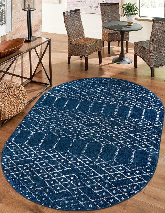 Navy Blue 7' 10 x 10' Paxon Trellis Oval Area Rug Geometric Durable Stain Resistant Easy Clean Carpet for Modern Interior Home Decor for Sale at Rug Engine