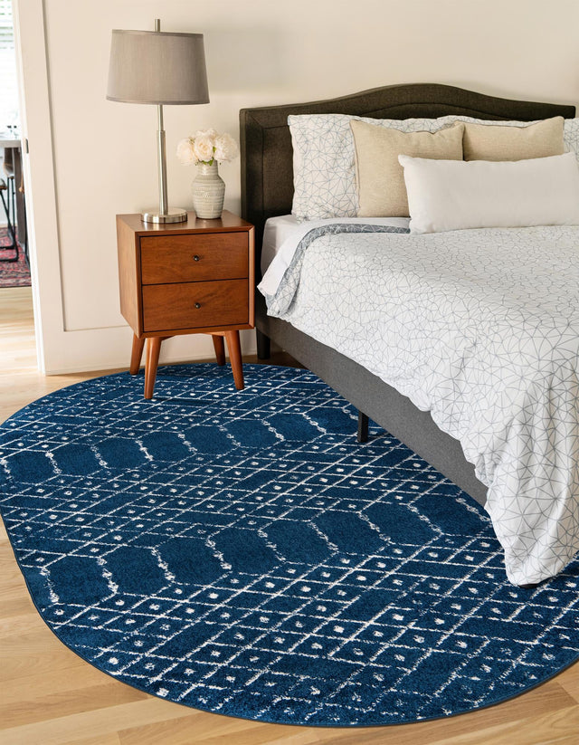 Navy Blue 4' 1 x 6' 1 Paxon Trellis Oval Area Rug Geometric Durable Stain Resistant Easy Clean Carpet for Modern Interior Home Decor for Sale at Rug Engine