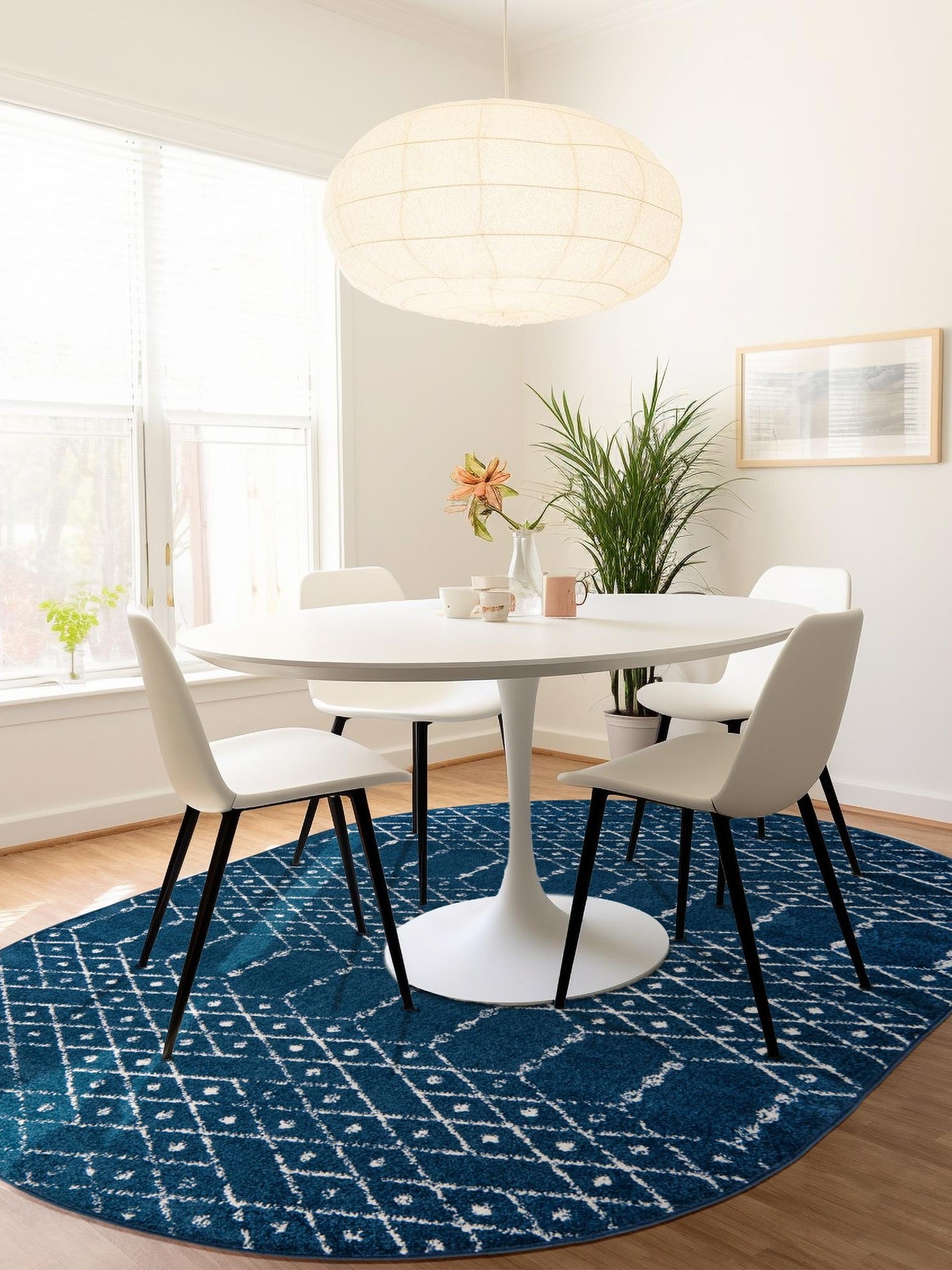 Navy Blue 7' 10 x 10' Paxon Trellis Oval Area Rug Geometric Durable Stain Resistant Easy Clean Carpet for Modern Interior Home Decor for Sale at Rug Engine
