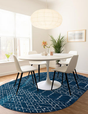 Navy Blue 7' 10 x 10' Paxon Trellis Oval Area Rug Geometric Durable Stain Resistant Easy Clean Carpet for Modern Interior Home Decor for Sale at Rug Engine