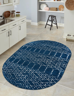 Navy Blue 7' 10 x 10' Paxon Trellis Oval Area Rug Geometric Durable Stain Resistant Easy Clean Carpet for Modern Interior Home Decor for Sale at Rug Engine