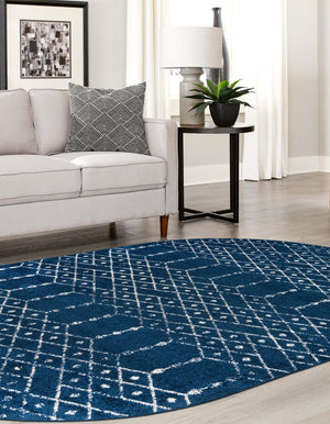 Navy Blue 4' 1 x 6' 1 Paxon Trellis Oval Area Rug Geometric Durable Stain Resistant Easy Clean Carpet for Modern Interior Home Decor for Sale at Rug Engine
