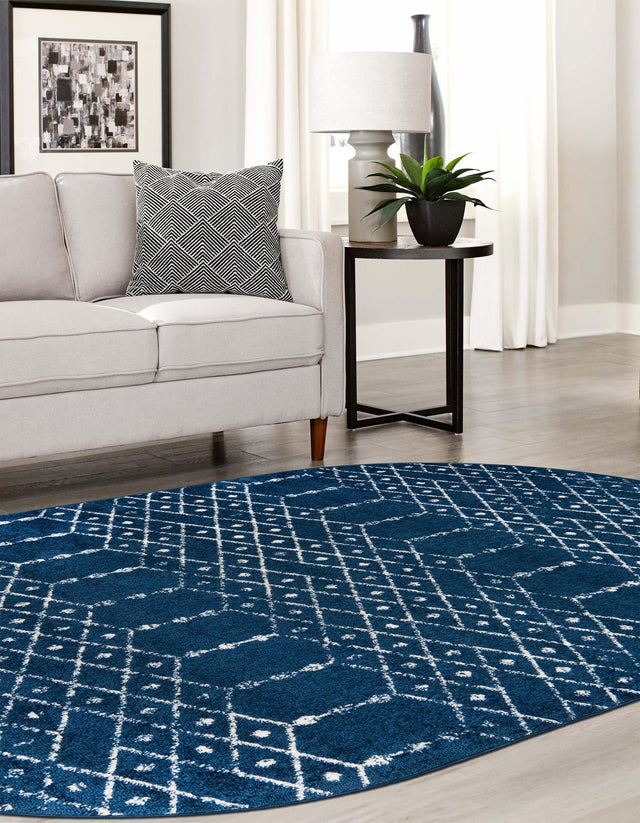 Navy Blue 4' 1 x 6' 1 Paxon Trellis Oval Area Rug Geometric Durable Stain Resistant Easy Clean Carpet for Modern Interior Home Decor for Sale at Rug Engine