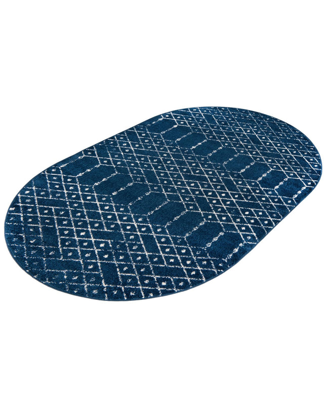 Navy Blue 5' 3 x 8' Paxon Trellis Oval Area Rug Geometric Durable Stain Resistant Easy Clean Carpet for Modern Interior Home Decor for Sale at Rug Engine