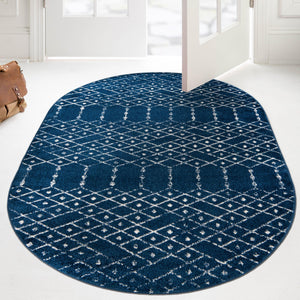 Navy Blue 7' 10 x 10' Paxon Trellis Oval Area Rug Geometric Durable Stain Resistant Easy Clean Carpet for Modern Interior Home Decor for Sale at Rug Engine