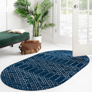 Navy Blue 7' 10 x 10' Paxon Trellis Oval Area Rug Geometric Durable Stain Resistant Easy Clean Carpet for Modern Interior Home Decor for Sale at Rug Engine