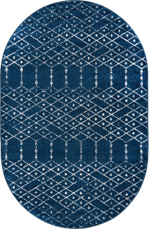 Navy Blue 5' 3 x 8' Paxon Trellis Oval Area Rug Geometric Durable Stain Resistant Easy Clean Carpet for Modern Interior Home Decor for Sale at Rug Engine