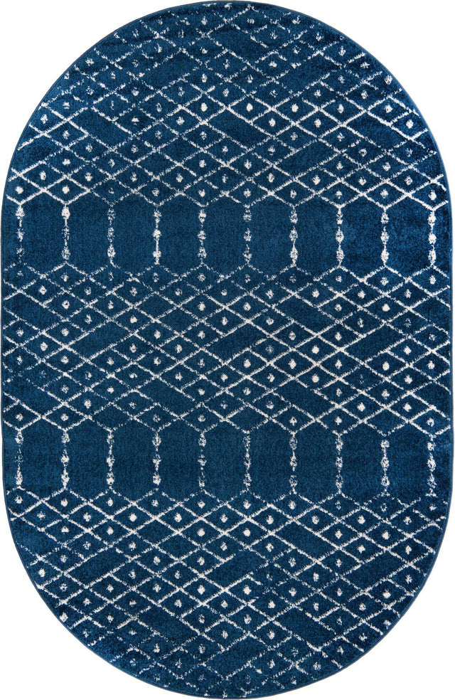 Navy Blue 5' 3 x 8' Paxon Trellis Oval Area Rug Geometric Durable Stain Resistant Easy Clean Carpet for Modern Interior Home Decor for Sale at Rug Engine