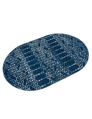 Navy Blue 4' 1 x 6' 1 Paxon Trellis Oval Area Rug Geometric Durable Stain Resistant Easy Clean Carpet for Modern Interior Home Decor for Sale at Rug Engine