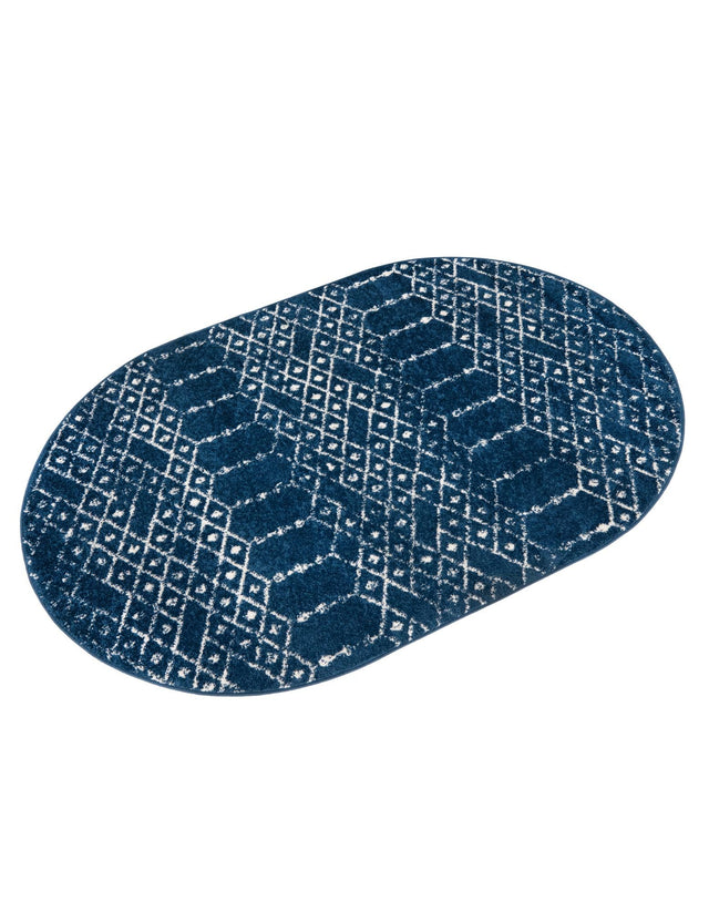 Navy Blue 4' 1 x 6' 1 Paxon Trellis Oval Area Rug Geometric Durable Stain Resistant Easy Clean Carpet for Modern Interior Home Decor for Sale at Rug Engine