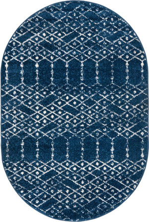 Navy Blue 4' 1 x 6' 1 Paxon Trellis Oval Area Rug Geometric Durable Stain Resistant Easy Clean Carpet for Modern Interior Home Decor for Sale at Rug Engine