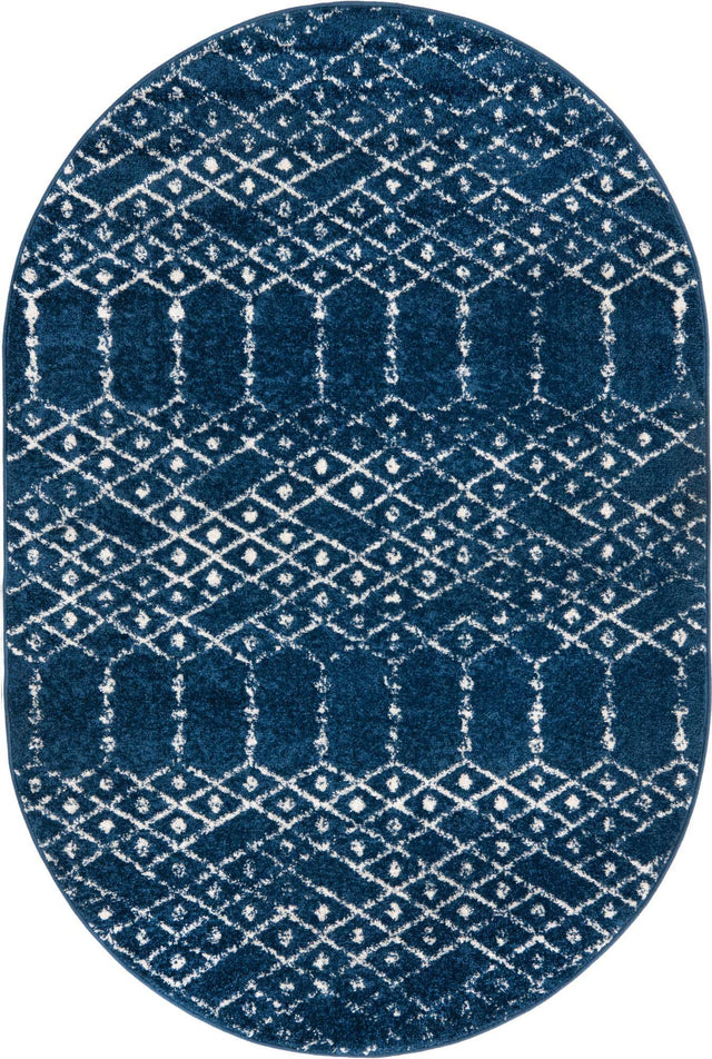 Navy Blue 4' 1 x 6' 1 Paxon Trellis Oval Area Rug Geometric Durable Stain Resistant Easy Clean Carpet for Modern Interior Home Decor for Sale at Rug Engine