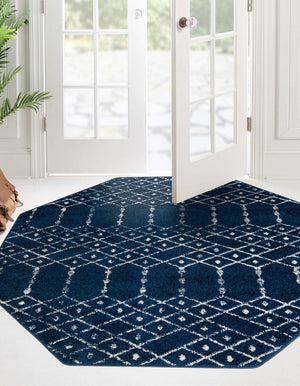 Navy Blue 7' 10 x 7' 10 Paxon Trellis Octagon Area Rug Geometric Durable Stain Resistant Easy Clean Carpet for Modern Interior Home Decor for Sale at Rug Engine