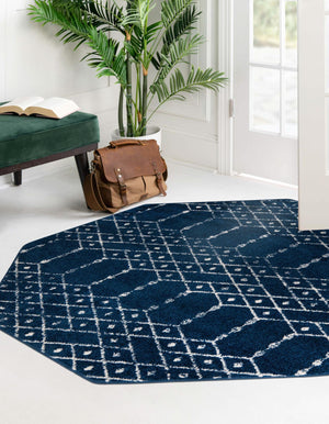 Navy Blue 7' 10 x 7' 10 Paxon Trellis Octagon Area Rug Geometric Durable Stain Resistant Easy Clean Carpet for Modern Interior Home Decor for Sale at Rug Engine