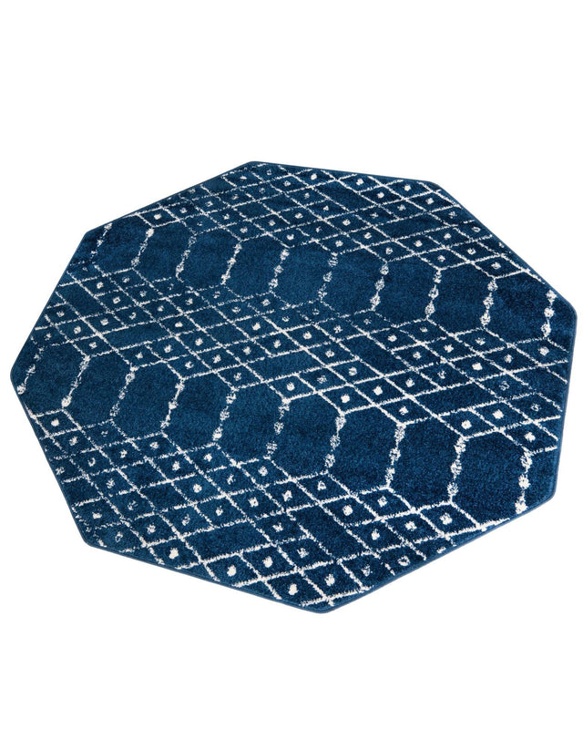 Navy Blue 5' 3 x 5' 3 Paxon Trellis Octagon Area Rug Geometric Durable Stain Resistant Easy Clean Carpet for Modern Interior Home Decor for Sale at Rug Engine