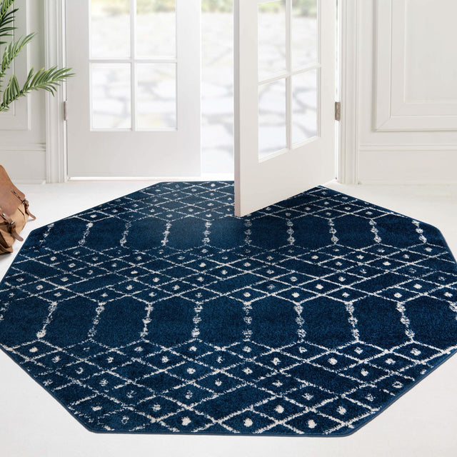 Navy Blue 7' 10 x 7' 10 Paxon Trellis Octagon Area Rug Geometric Durable Stain Resistant Easy Clean Carpet for Modern Interior Home Decor for Sale at Rug Engine