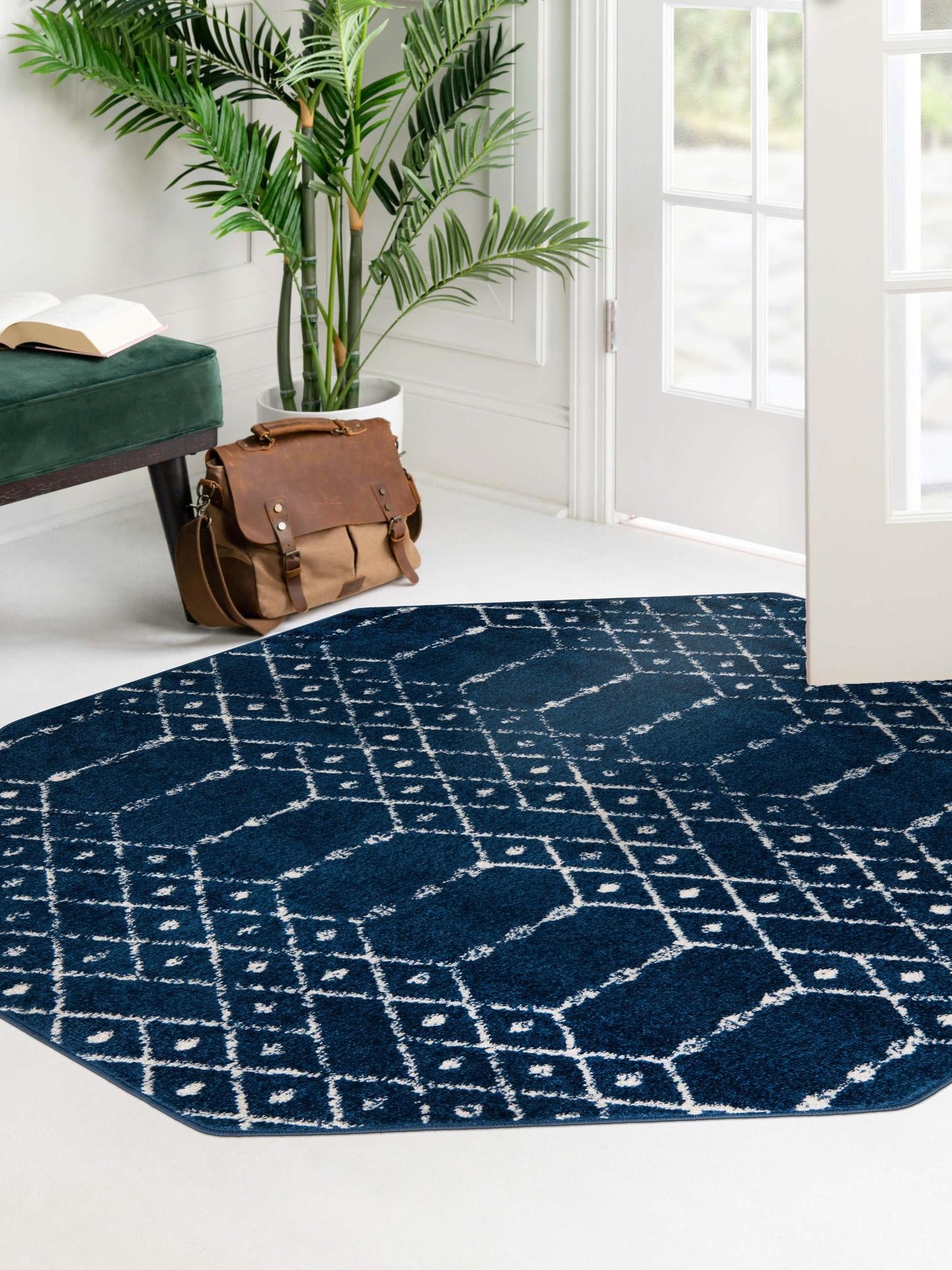 Navy Blue 7' 10 x 7' 10 Paxon Trellis Octagon Area Rug Geometric Durable Stain Resistant Easy Clean Carpet for Modern Interior Home Decor for Sale at Rug Engine