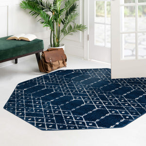 Navy Blue 7' 10 x 7' 10 Paxon Trellis Octagon Area Rug Geometric Durable Stain Resistant Easy Clean Carpet for Modern Interior Home Decor for Sale at Rug Engine
