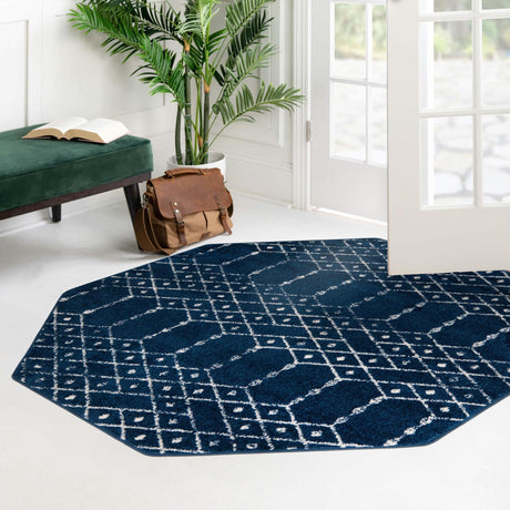 Navy Blue 7' 10 x 7' 10 Paxon Trellis Octagon Area Rug Geometric Durable Stain Resistant Easy Clean Carpet for Modern Interior Home Decor for Sale at Rug Engine