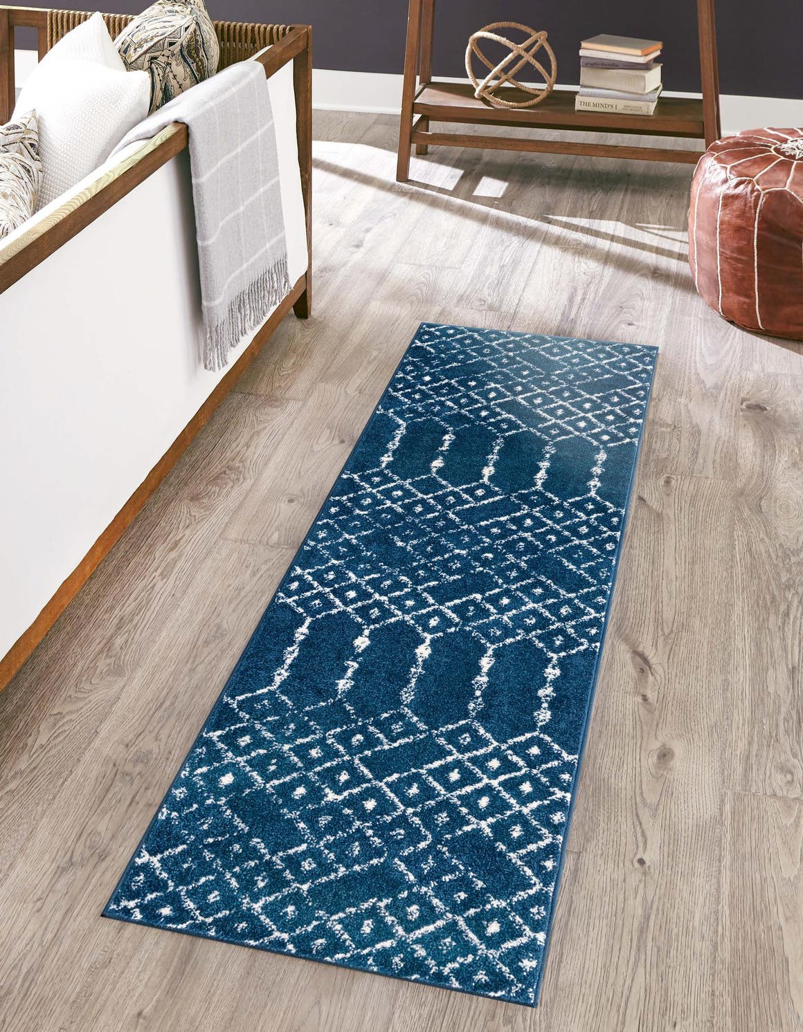 Navy Blue 2' 11 x 16' Paxon Trellis Runner Area Rug Geometric Durable Stain Resistant Easy Clean Carpet for Modern Interior Home Decor for Sale at Rug Engine