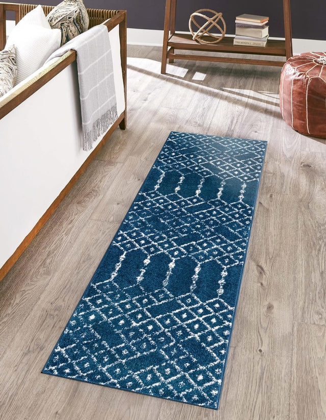 Navy Blue 2' x 6' Paxon Trellis Runner Area Rug Geometric Durable Stain Resistant Easy Clean Carpet for Modern Interior Home Decor for Sale at Rug Engine