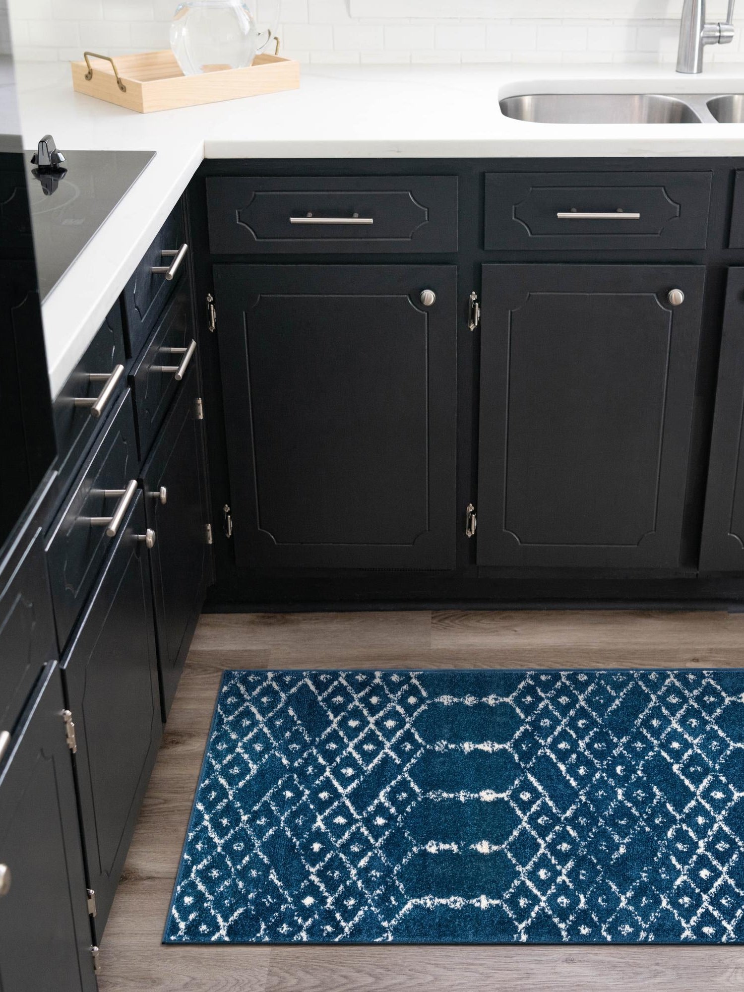 Navy Blue 2' x 8' Paxon Trellis Runner Area Rug Geometric Durable Stain Resistant Easy Clean Carpet for Modern Interior Home Decor for Sale at Rug Engine