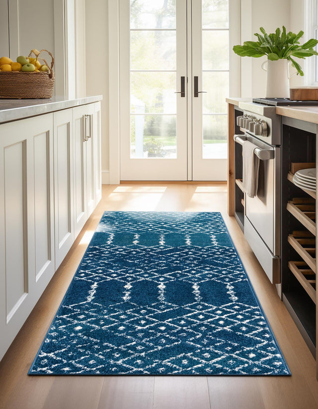 Navy Blue 2' 11 x 13' Paxon Trellis Runner Area Rug Geometric Durable Stain Resistant Easy Clean Carpet for Modern Interior Home Decor for Sale at Rug Engine