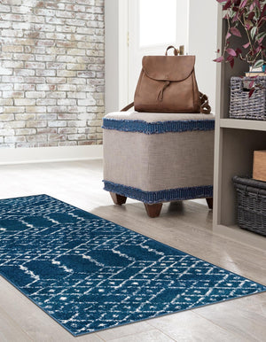 Navy Blue 2' x 9' 10 Paxon Trellis Runner Area Rug Geometric Durable Stain Resistant Easy Clean Carpet for Modern Interior Home Decor for Sale at Rug Engine