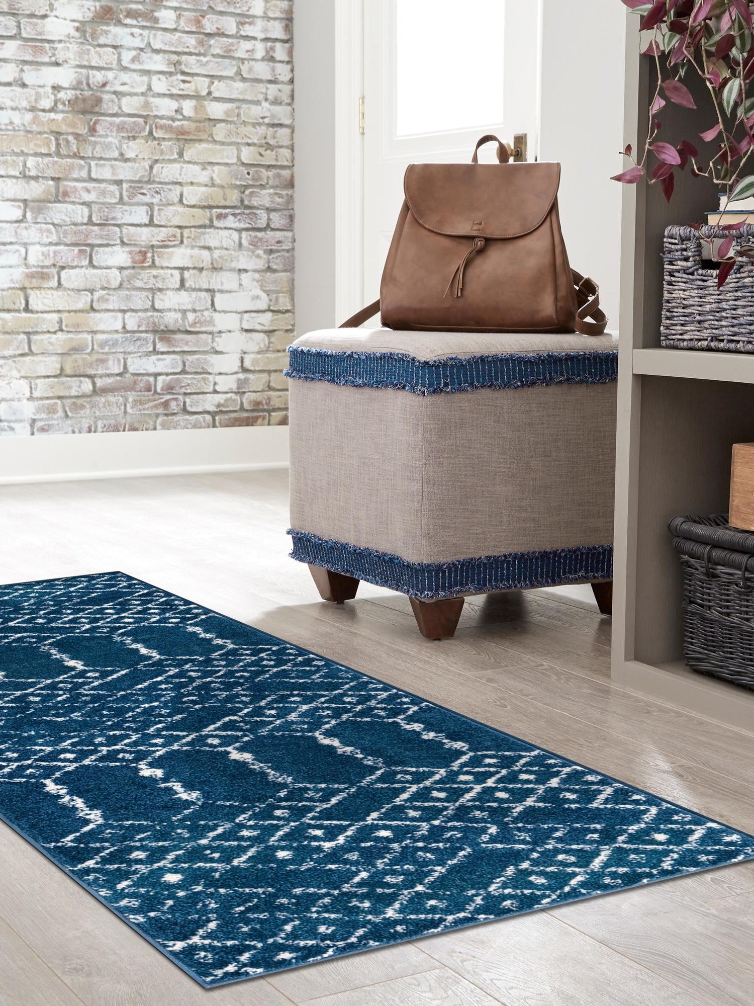 Navy Blue 2' 11 x 13' Paxon Trellis Runner Area Rug Geometric Durable Stain Resistant Easy Clean Carpet for Modern Interior Home Decor for Sale at Rug Engine