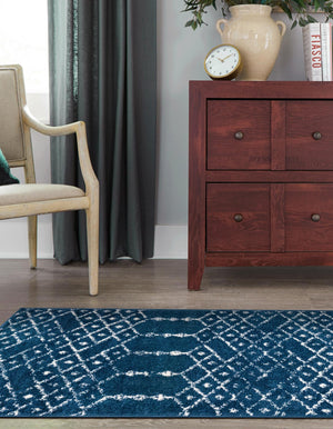 Navy Blue 2' 11 x 13' Paxon Trellis Runner Area Rug Geometric Durable Stain Resistant Easy Clean Carpet for Modern Interior Home Decor for Sale at Rug Engine