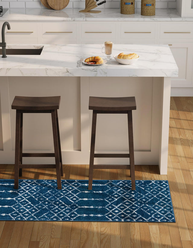 Navy Blue 2' x 9' 10 Paxon Trellis Runner Area Rug Geometric Durable Stain Resistant Easy Clean Carpet for Modern Interior Home Decor for Sale at Rug Engine
