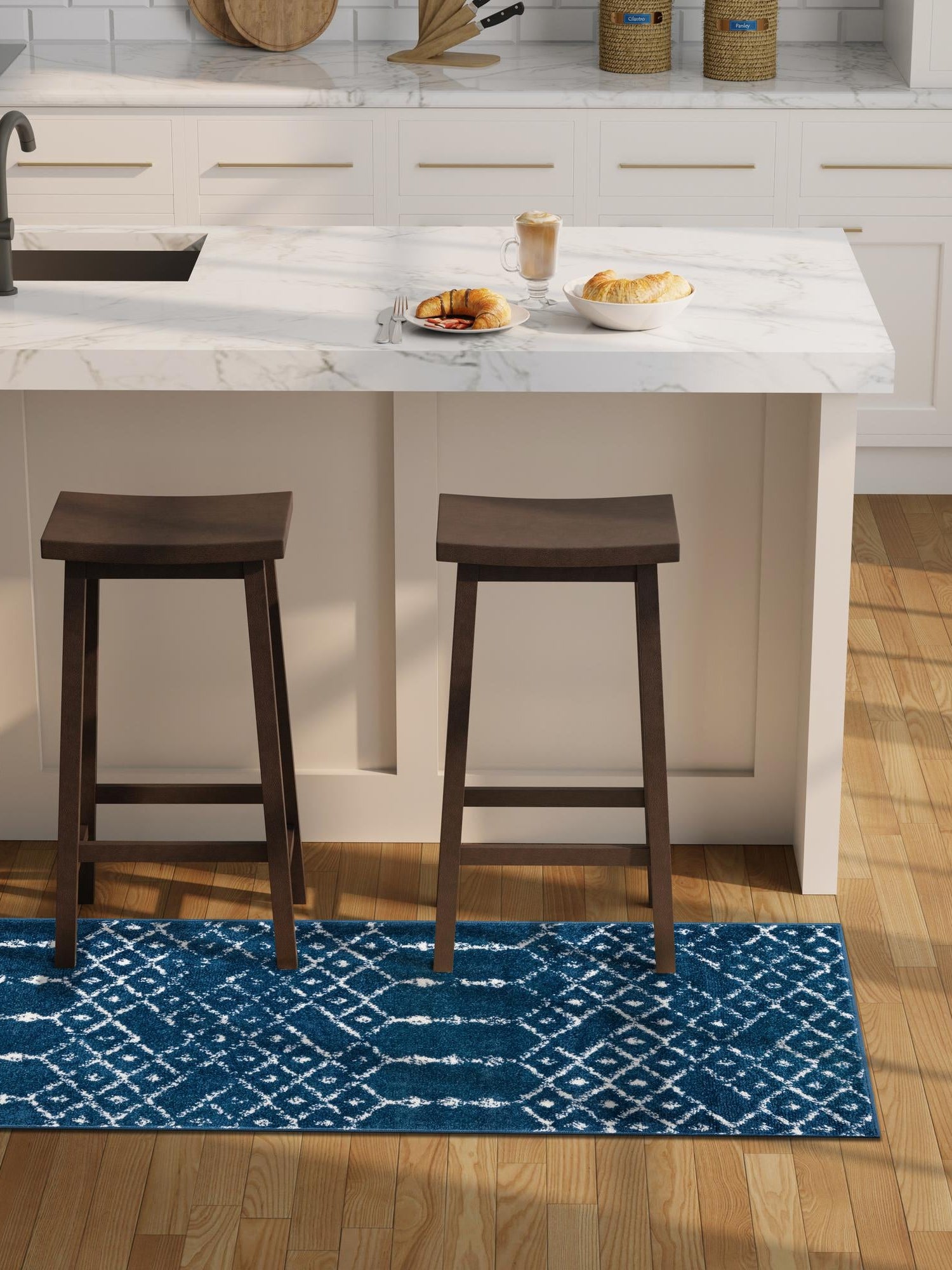 Navy Blue 2' x 6' Paxon Trellis Runner Area Rug Geometric Durable Stain Resistant Easy Clean Carpet for Modern Interior Home Decor for Sale at Rug Engine