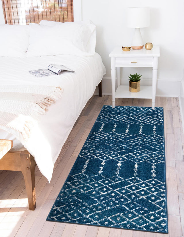 Navy Blue 2' 11 x 16' Paxon Trellis Runner Area Rug Geometric Durable Stain Resistant Easy Clean Carpet for Modern Interior Home Decor for Sale at Rug Engine