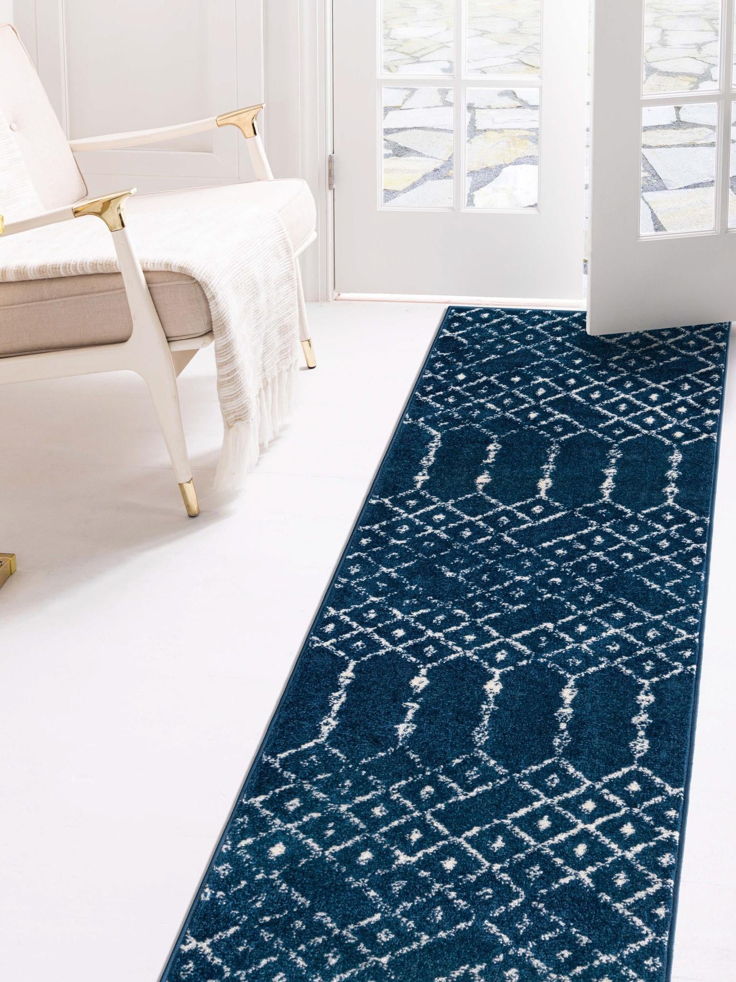 Navy Blue 2' 11 x 16' Paxon Trellis Runner Area Rug Geometric Durable Stain Resistant Easy Clean Carpet for Modern Interior Home Decor for Sale at Rug Engine