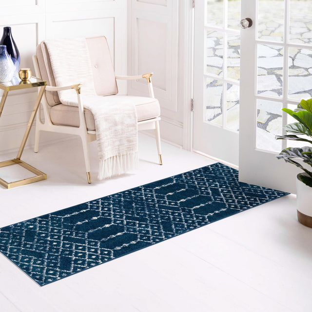 Navy Blue 2' 11 x 16' Paxon Trellis Runner Area Rug Geometric Durable Stain Resistant Easy Clean Carpet for Modern Interior Home Decor for Sale at Rug Engine