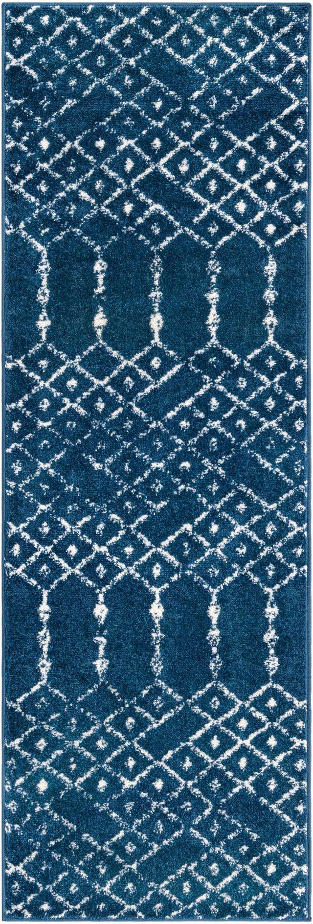 Navy Blue 2' x 6' Paxon Trellis Runner Area Rug Geometric Durable Stain Resistant Easy Clean Carpet for Modern Interior Home Decor for Sale at Rug Engine