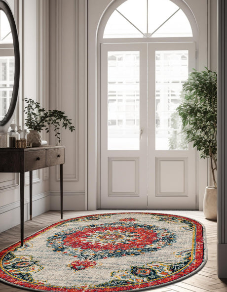 Ivory 7' 10 x 10' Penrose Oval Area Rug Classic Durable Stain Resistant Easy Clean Carpet for Traditional Indoor Home Decor for Sale at Rug Engine