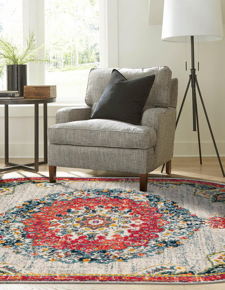 Ivory 7' 10 x 10' Penrose Oval Area Rug Classic Durable Stain Resistant Easy Clean Carpet for Traditional Indoor Home Decor for Sale at Rug Engine