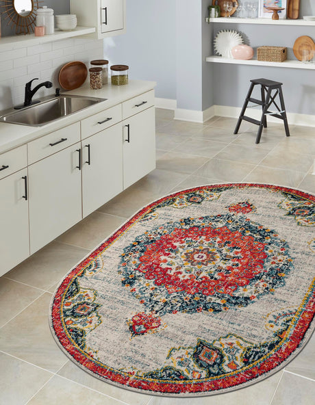 Ivory 7' 10 x 10' Penrose Oval Area Rug Classic Durable Stain Resistant Easy Clean Carpet for Traditional Indoor Home Decor for Sale at Rug Engine