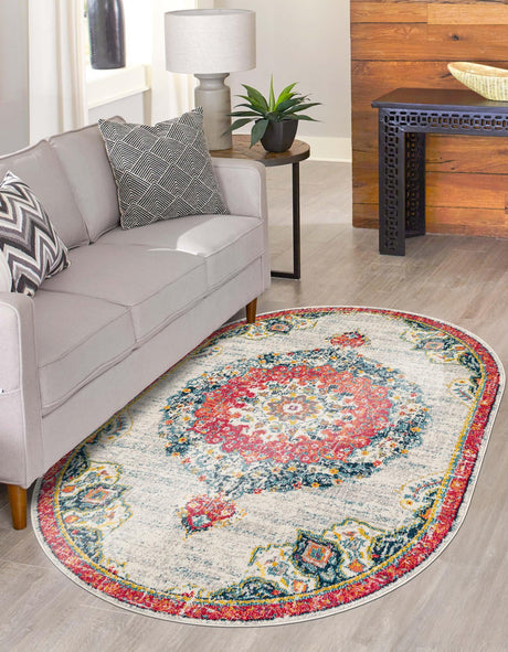 Ivory 7' 10 x 10' Penrose Oval Area Rug Classic Durable Stain Resistant Easy Clean Carpet for Traditional Indoor Home Decor for Sale at Rug Engine
