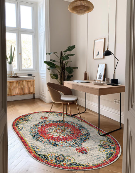 Ivory 7' 10 x 10' Penrose Oval Area Rug Classic Durable Stain Resistant Easy Clean Carpet for Traditional Indoor Home Decor for Sale at Rug Engine