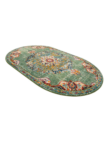Green 5' 3 x 8' Penrose Oval Area Rug Classic Durable Stain Resistant Easy Clean Carpet for Traditional Indoor Home Decor for Sale at Rug Engine