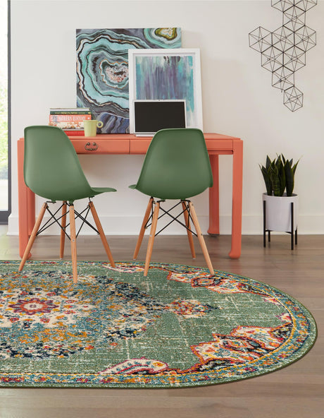 Green 3' 1 x 5' 3 Penrose Oval Area Rug Classic Durable Stain Resistant Easy Clean Carpet for Traditional Indoor Home Decor for Sale at Rug Engine