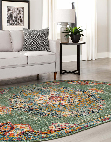 Green 3' 1 x 5' 3 Penrose Oval Area Rug Classic Durable Stain Resistant Easy Clean Carpet for Traditional Indoor Home Decor for Sale at Rug Engine